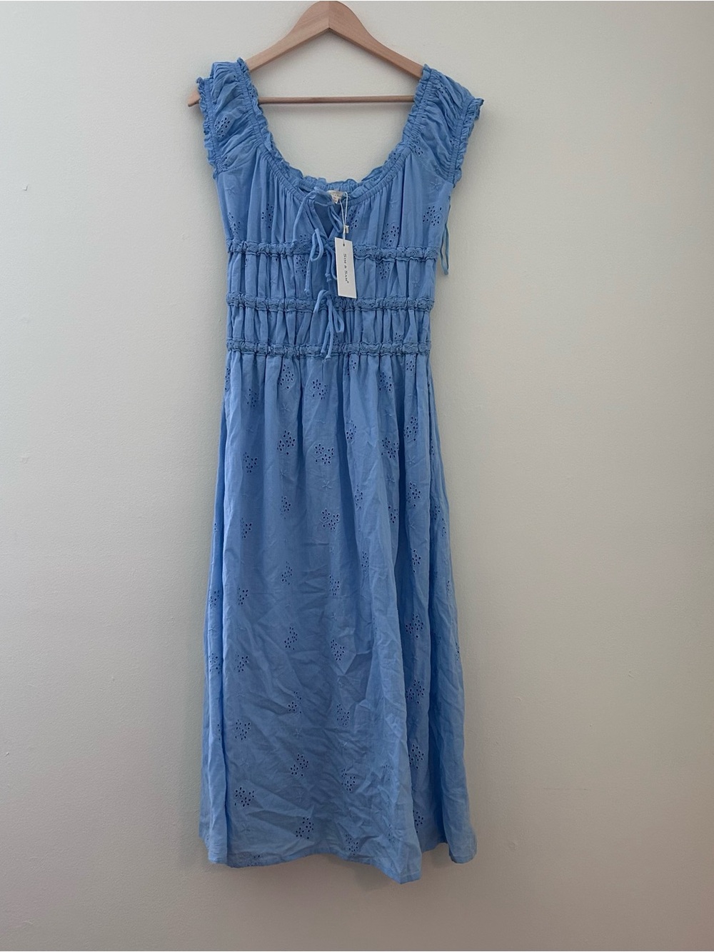 Light Blue Midi Eyelet Dress with Smocked Bodice - Picture 7 of 7